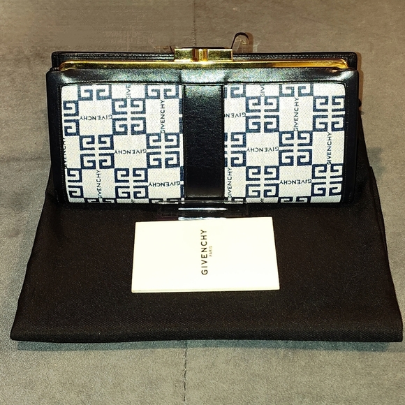 GIVENCHY NAVY BLUE LEATHER & WHITE PVC BI-FOLD SECRETARY LONG WALLET & DUSTBAG - Picture 5 of 15